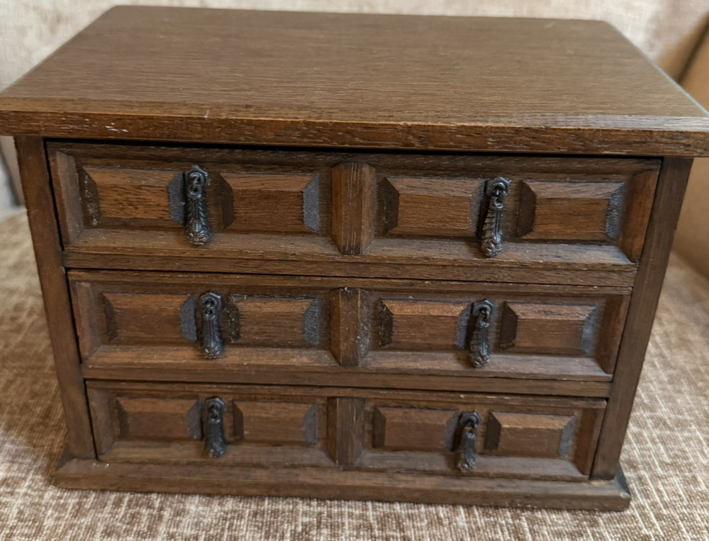 Wooden MUSICAL Jewelry Box MELE Japan Jewel Case 3 Velvet Lined Drawers Vintage